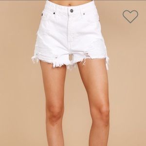 Distressed denim white shorts